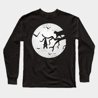 Vintage Full Moon Cat Bat Tree Spooky Halloween Costume Long Sleeve T-Shirt